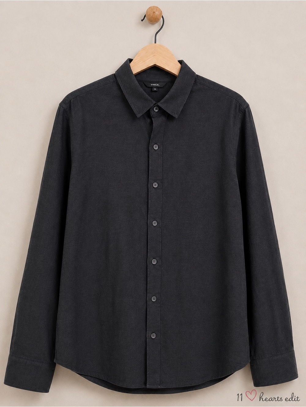 Vince Charcoal Cotton Button Front Shirt Small Minimalist Quiet Luxury Designer